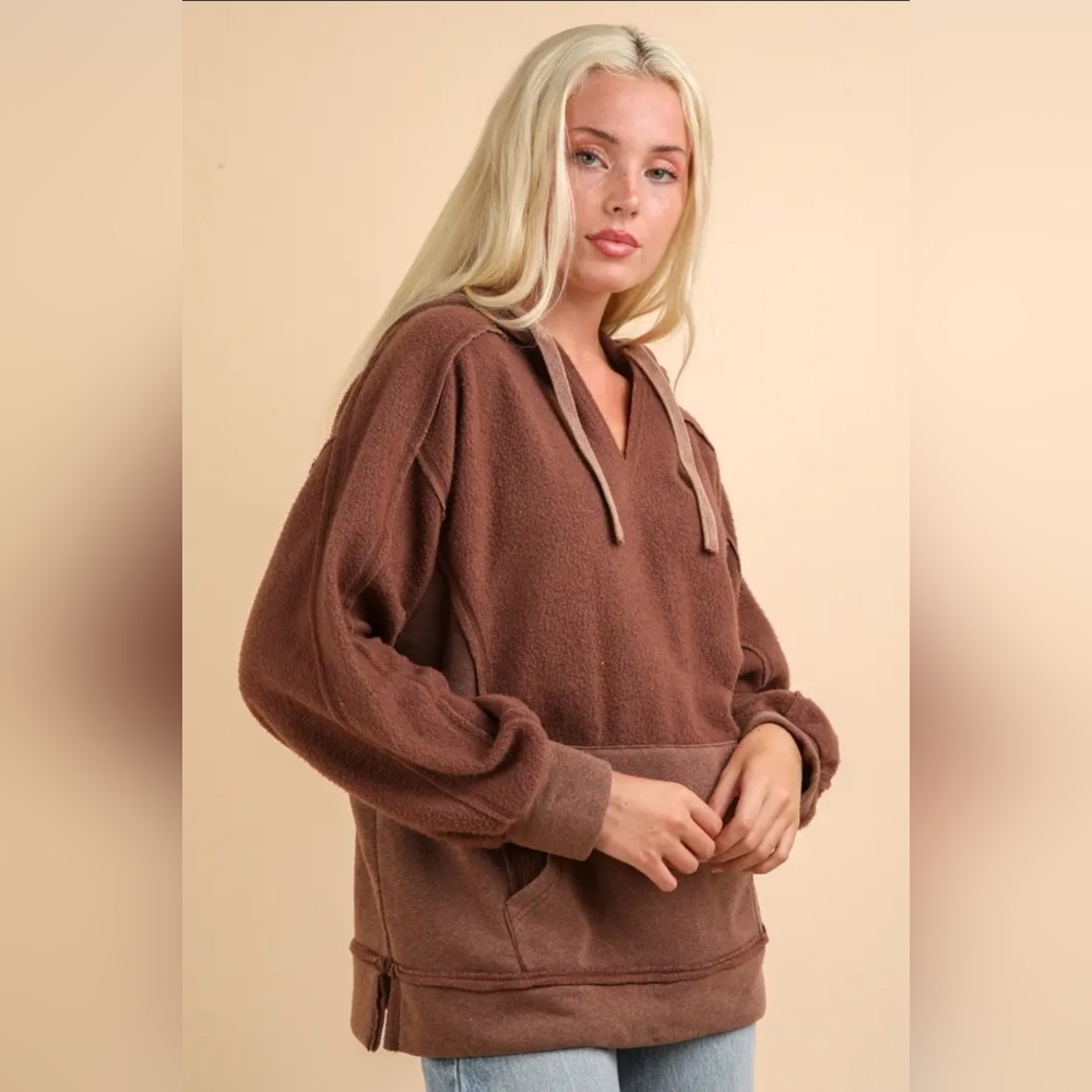 Mineral Washed Oversized Casual Hoodie Knit Top - Picture 2 of 4